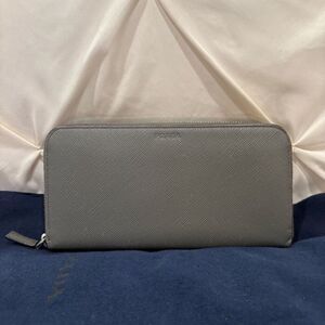 Prada Gray Saffiano Leather Long Zip Around Luxury Wallet and Dust Bag